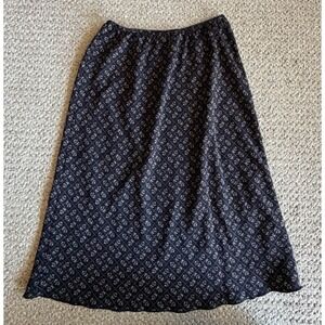 Norton McNaughton Black Cream Floral Midi Skirt Petite Small Pull On PS‎